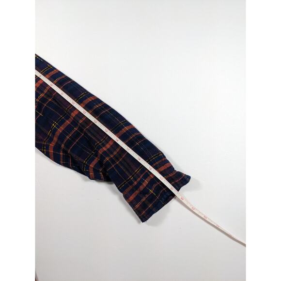 Lucky Brand Plaid Button Down Navy Blue Orange Gold Black Plus Size 1X Flannel - Picture 6 of 7